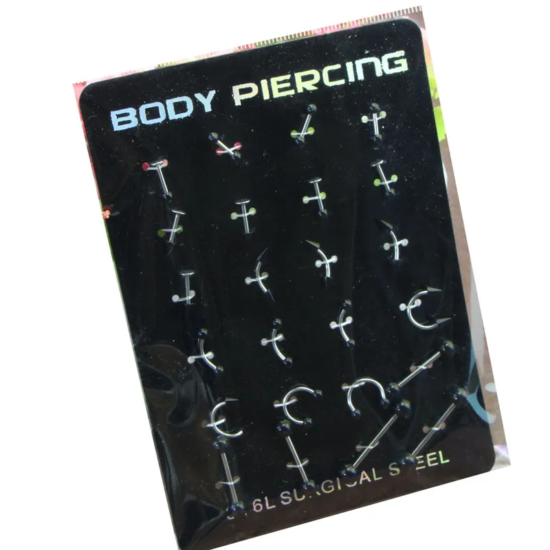 
24 Paper card packaging g23 titanium Eyebrow nose ear bone ring body piercing jewelry set for gay wholesale 
