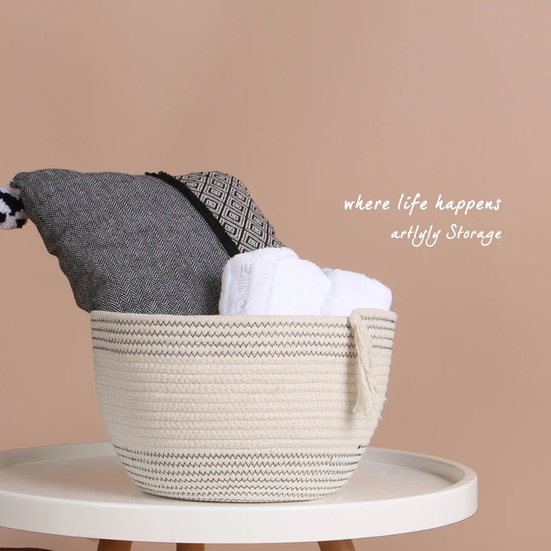 3 Set Collapsible Round Bathroom Laundry Storage Swing Flower Pot Plant White Tassel Cotton Rope Baby Boy Gift Basket