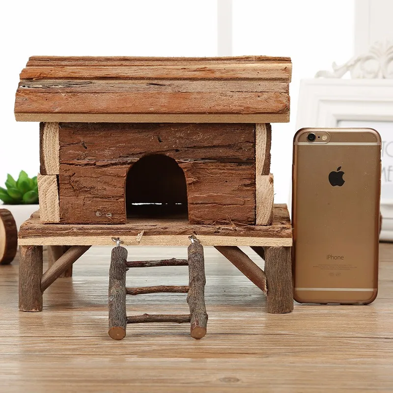 Natural pine wood hamster cage wooden hedgehog cage rabbit hideout small animal playground