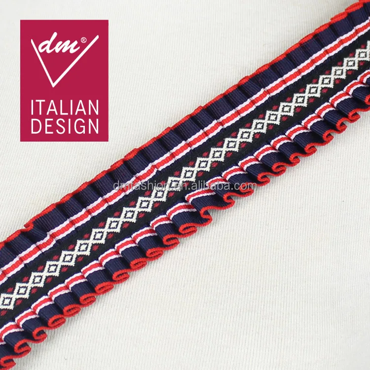 Wholesale custom ruffle woven ribbon for ethnic garments