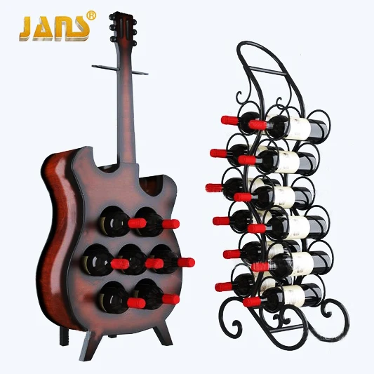 metal and wood guitar wine rack holder for home use or bar