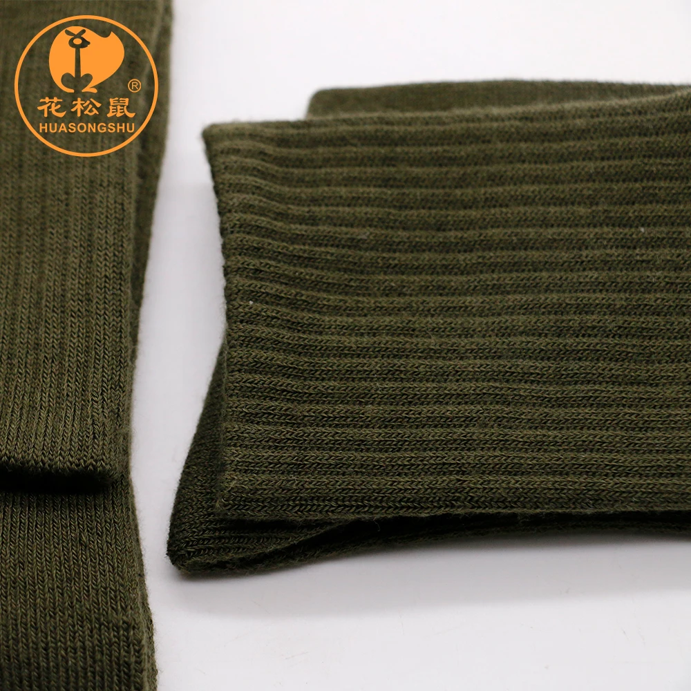 Wholesale knee high cotton green color army socks with terry cushion military socks