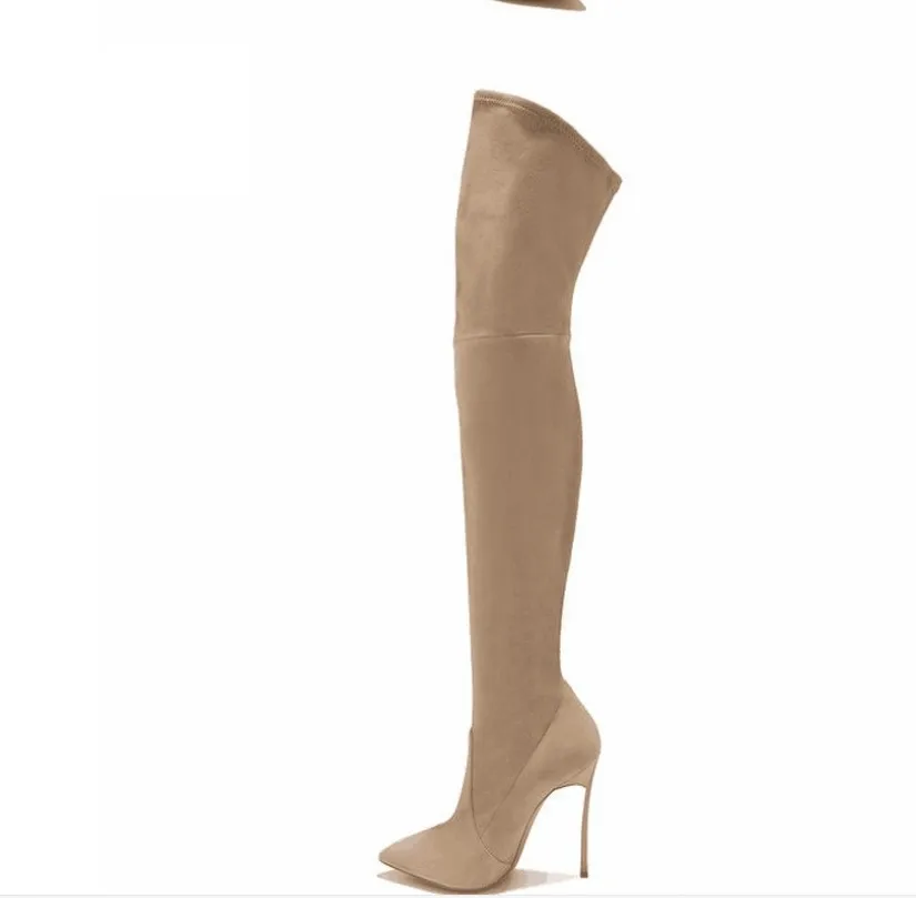 
Metal Heels European American Fashion Woman Extreme High Heels Shoe Elastic Boot Lady Suede Pointed Toe Long Over The Knee Boots 