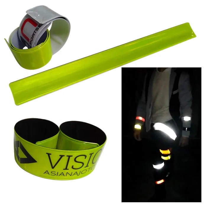 Customized own design colorful logo printed reflective night activity slap wrap bracelet high visibility band for wrist arm