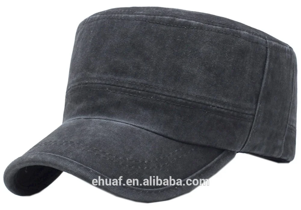 Wholesale fashion adjustable mens enzyme washed cotton twill cadet flat top men cap hat