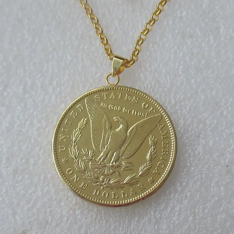 Fashion Jewelry Morgan Dollar Coin 1893 S Gold Plated Coin Pendant Necklace