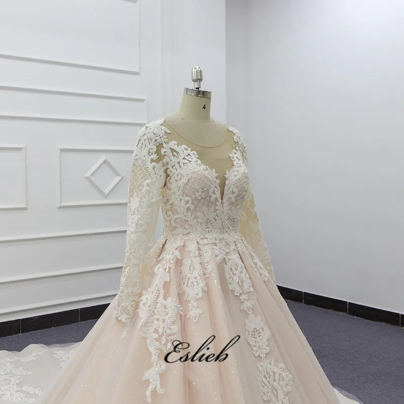 100% Real photo  Champagne Wedding Dresses Ball Gown Straps Bride Gowns  vestidos de noiva de luxo 2019