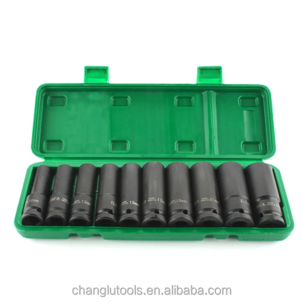 plastic case 10pcs 1/2 inch drive deep sleeve set socket wrench kit