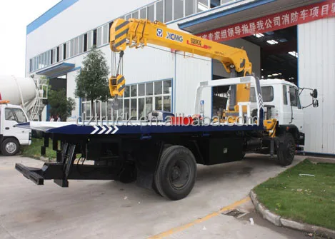 Dongfeng 8ton flat bed tow truck, tow truck with crane