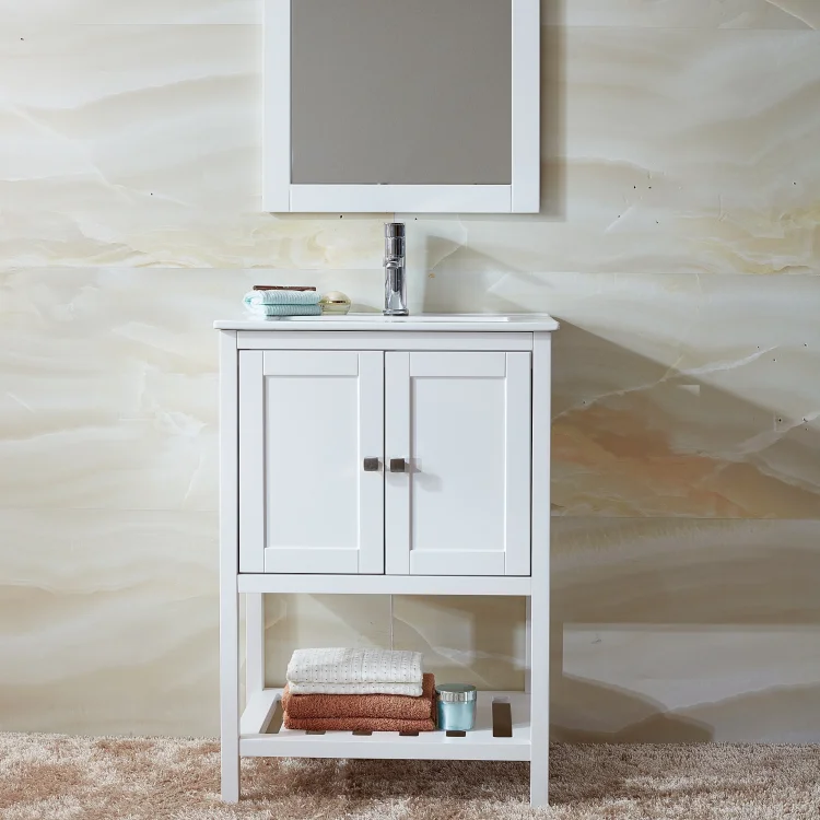 FSC certified Floor Standing 2 Doors 1 Shelf MDF With PU Bathroom Vanity With Mirror bathroom vanity set