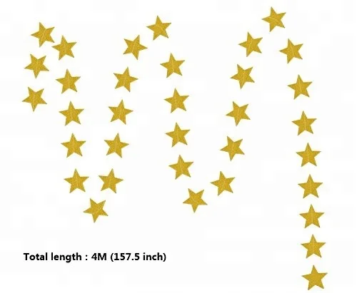 Gold Glitter Sparkling Star Garland Bunting for Baby shower Wedding Party 13 feet 1pcs Hanging Star Sets