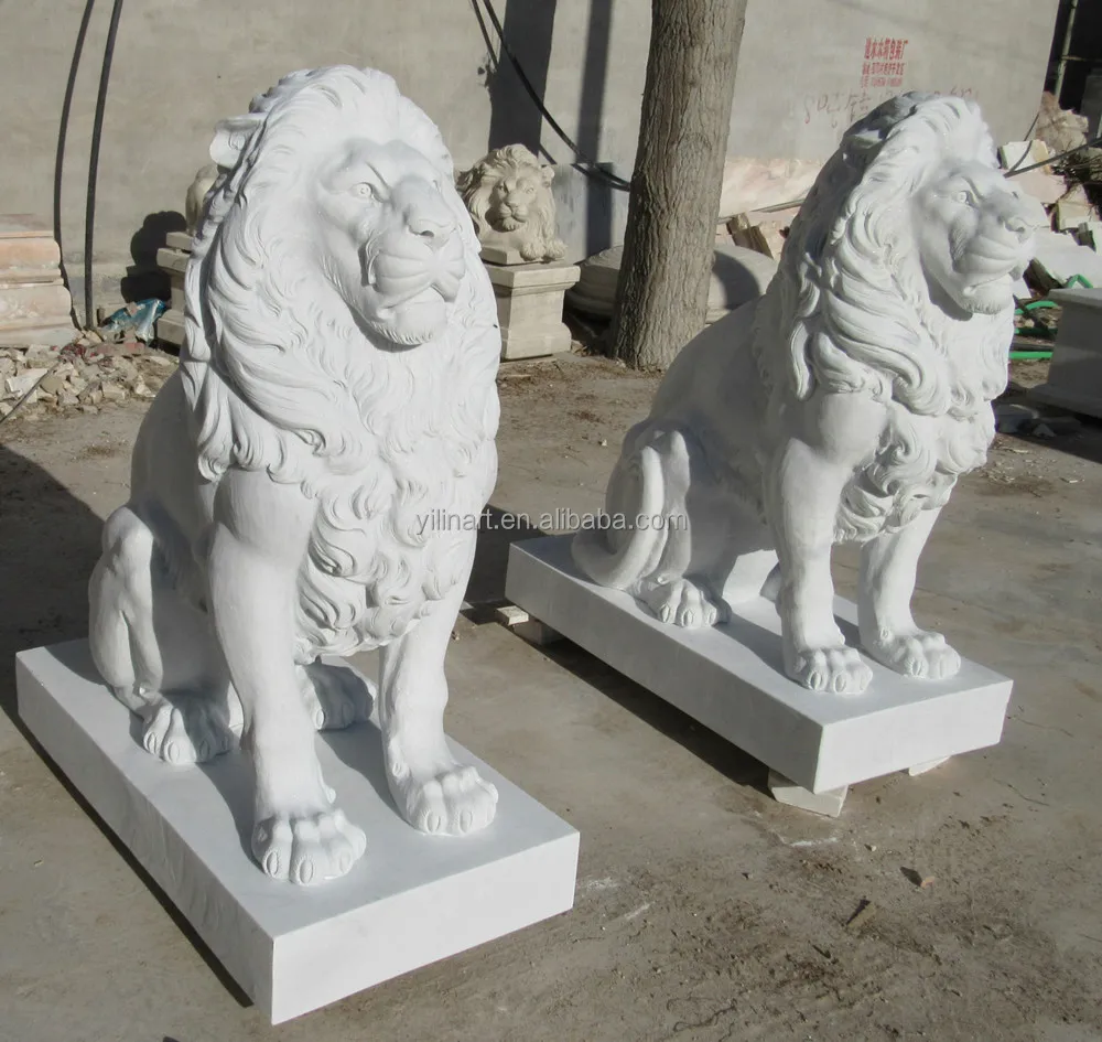 White Marble Sitting Lion Statues For Sale (YL-D315)