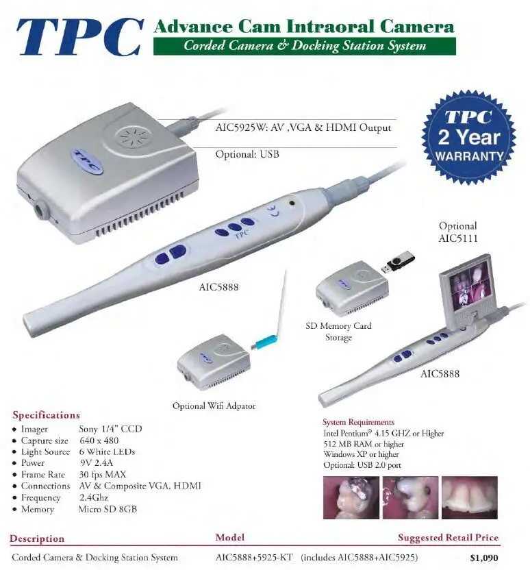 3.0 Mega Pixels 4 Channels Dental Intra Oral Camera with 1/4 SONY CCD