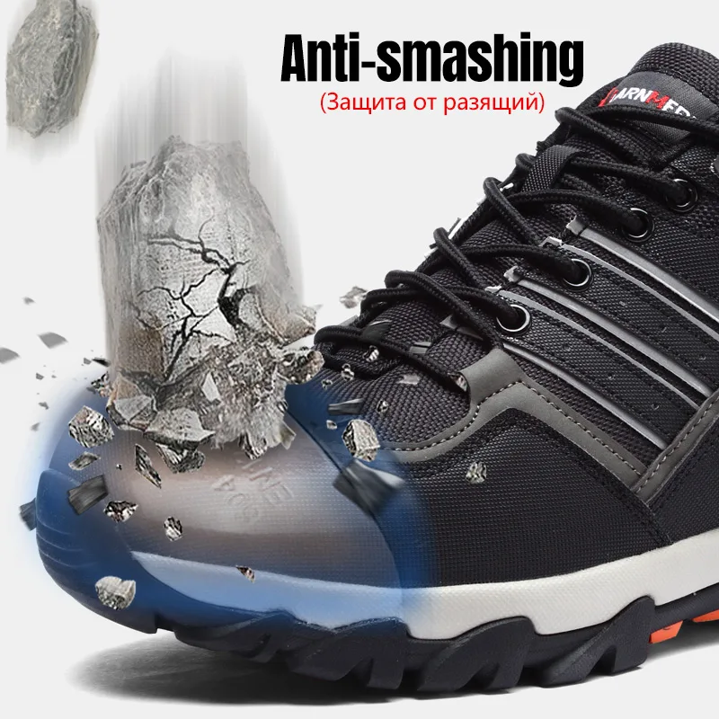 LARNMERN Men Reflective Safety Boots Steel Toe Work Boots Comfortable Hiking Boots