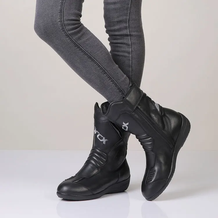 ARCX Womens Motorcycle Shoes Genuine Cow Leather Waterproof Moto Racing Boots Female Motocross Black Motorbike Boots