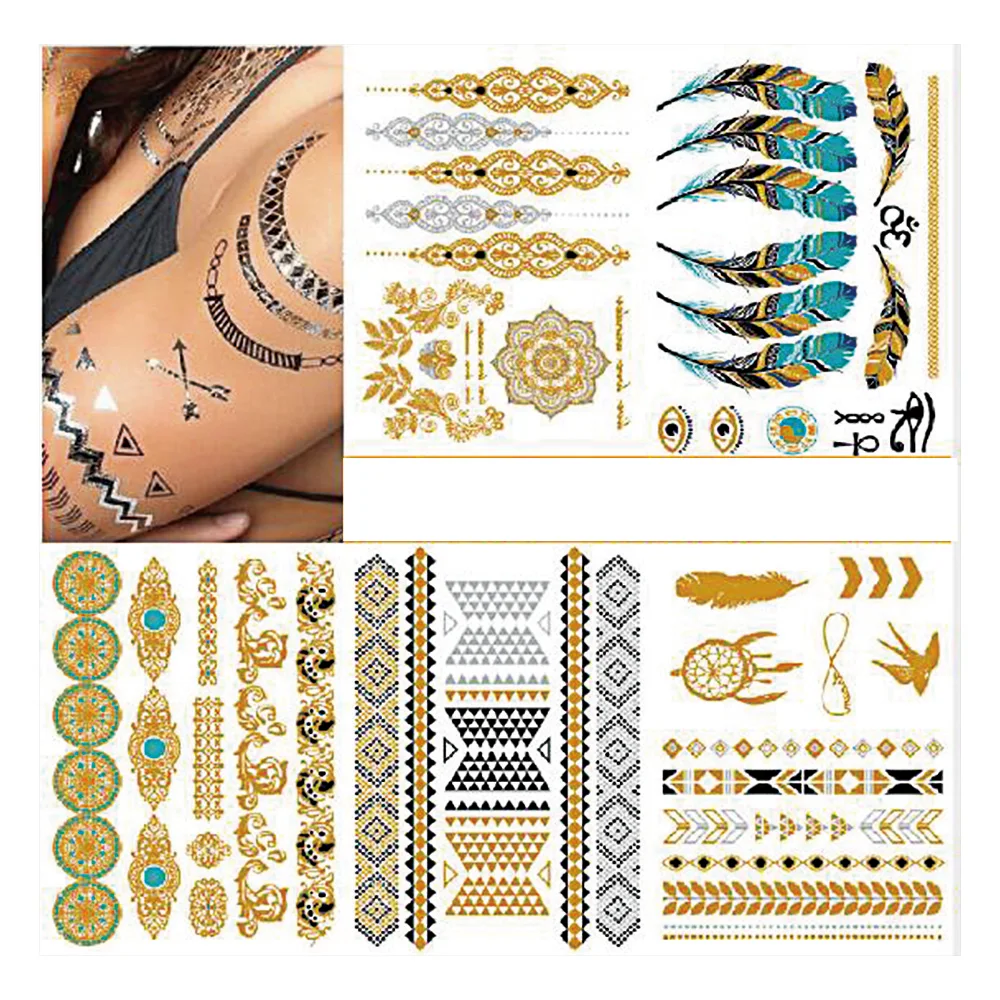 No-toxic Private Waterproof Gold Metallic Women Body Beauty Temporary Tattoo Flash Shrink Sticker  Tattoo
