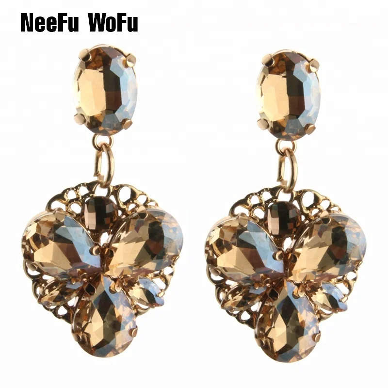 
NeeFu WoFu Drop Earrings Brand Crystal Earring Big Earring Large Long Glass Brinco Ear Oorbellen Christmas Gift 