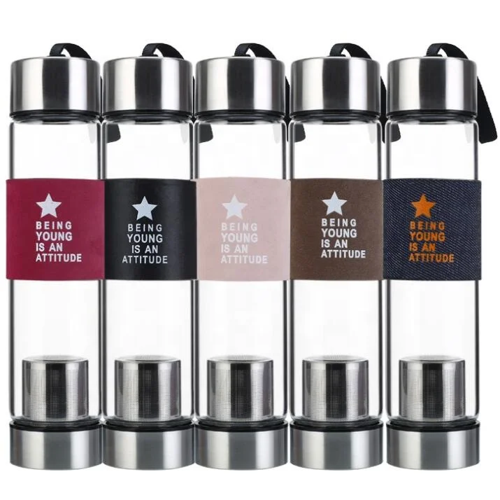 2024 Custom Printed Glass Water Bottle Single Glazed Water Bottle for Sport and Office Coffee Bottle