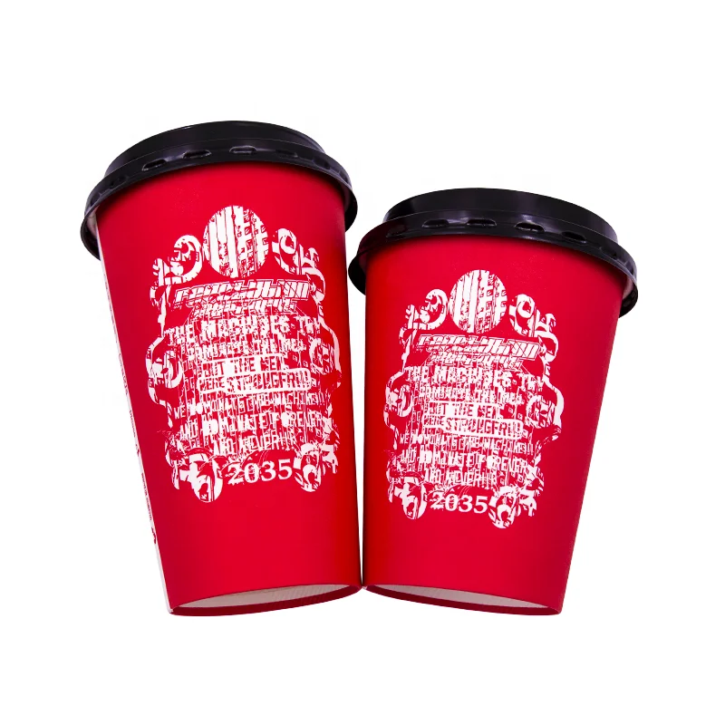 Customized Print Logo Compostable Coffee Cups 8oz 12oz 14oz 16oz 22oz Paper Glass for Hot Drink