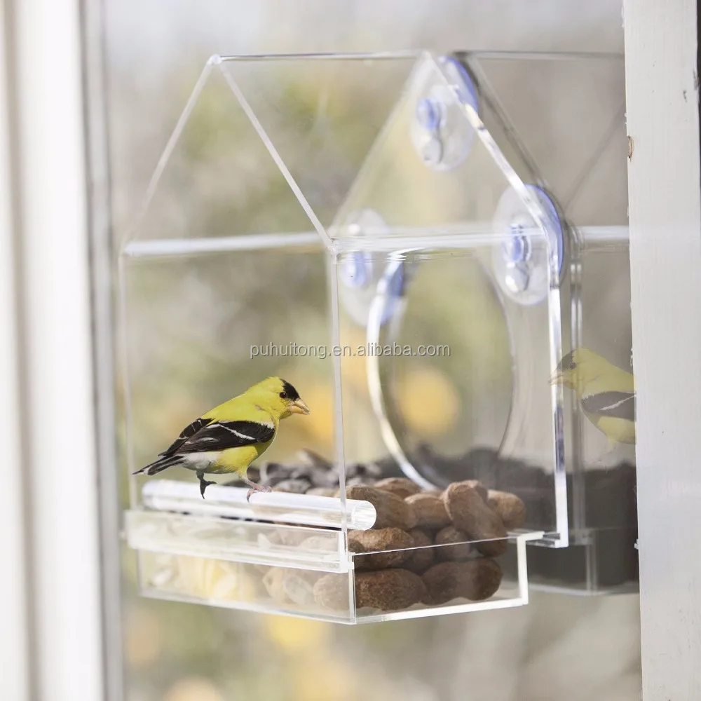 Clear Acrylic Large Window Bird Feeder with Sliding Feed Tray