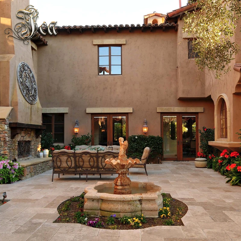 Outdoor small garden marble water fountain statue