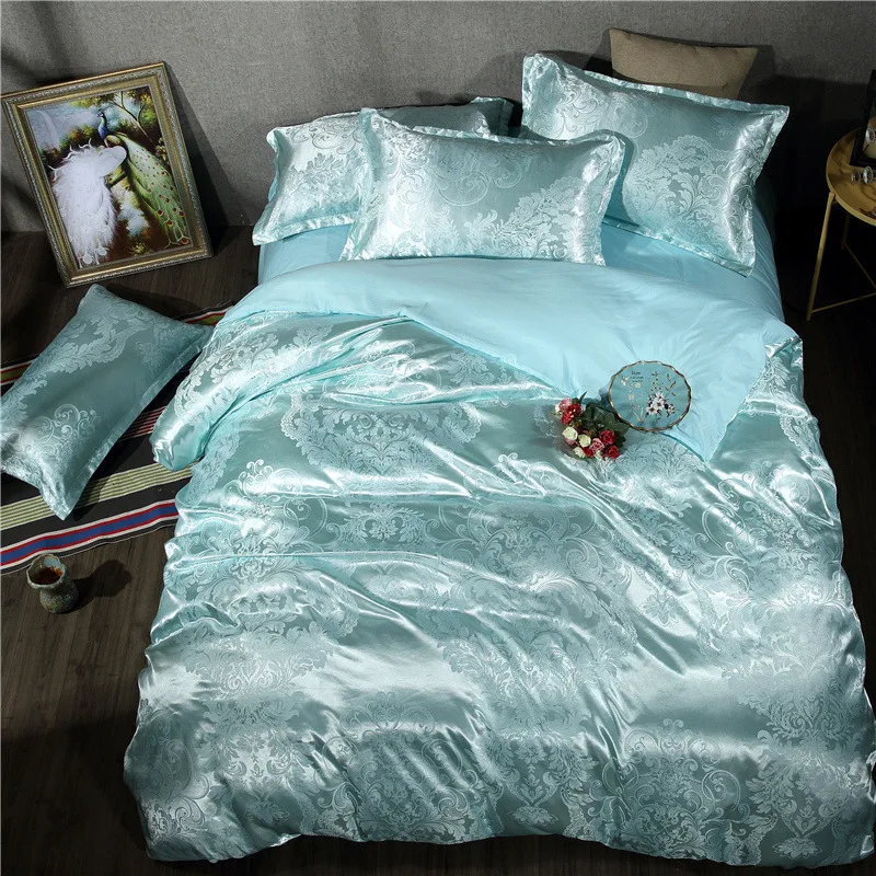 
Home Textile Wholesale Home Textile Satin Jacquard 100% Polyester Silk Plain Quilt Bedding Sheet Set 