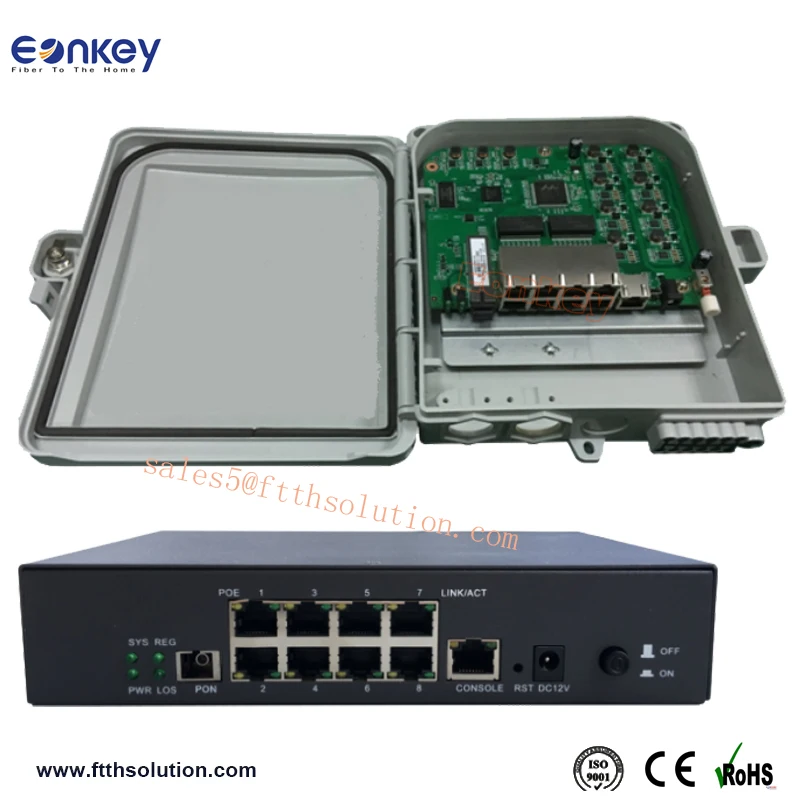 
Eonkey PCB FTTH 12 ports FDB Outdoor distribution box with 8 port poe switch 