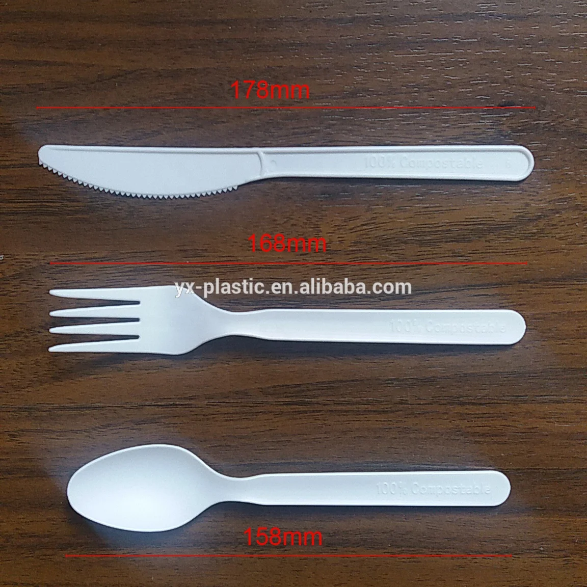 disposable compostable biodegradable PLA spoon fork and knife cutlery set