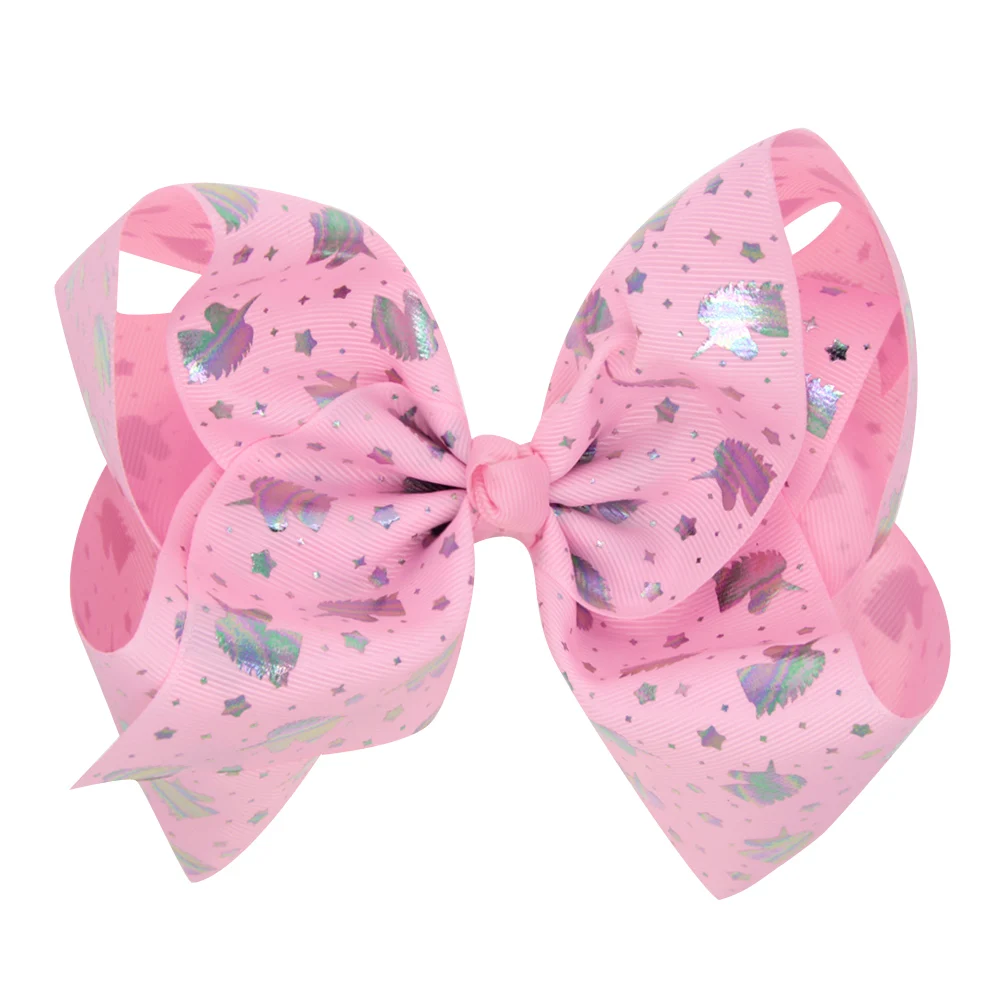 
8 inch Unicorn girl hair bows with clips  (60780472468)