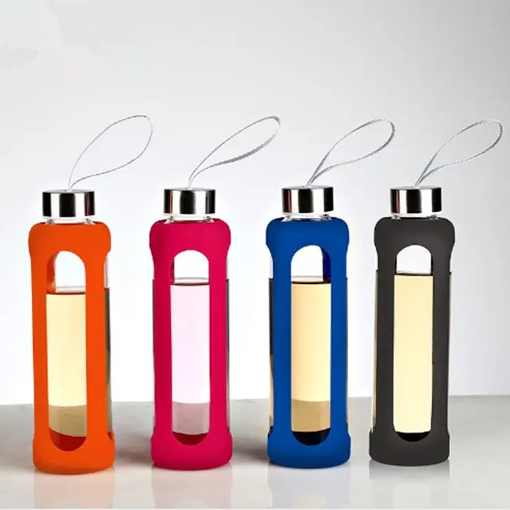 Custom Sport High Borosilicate Glass Water Bottle with Silicone Sleeve - Personalized and Durable