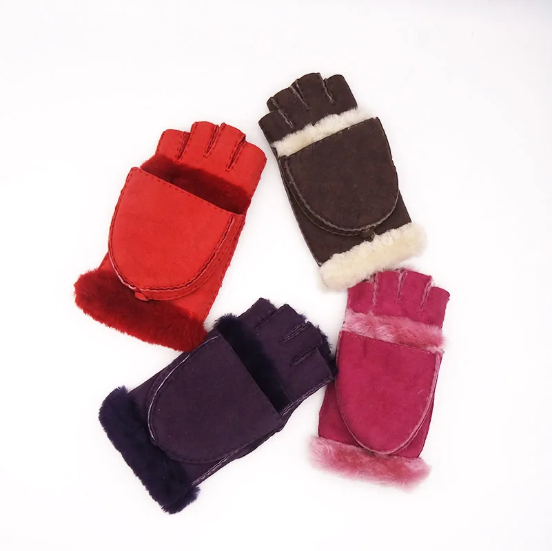 Winter warm convenient multifunctional sheep skin mitten leather mitten with fingers (62037725155)