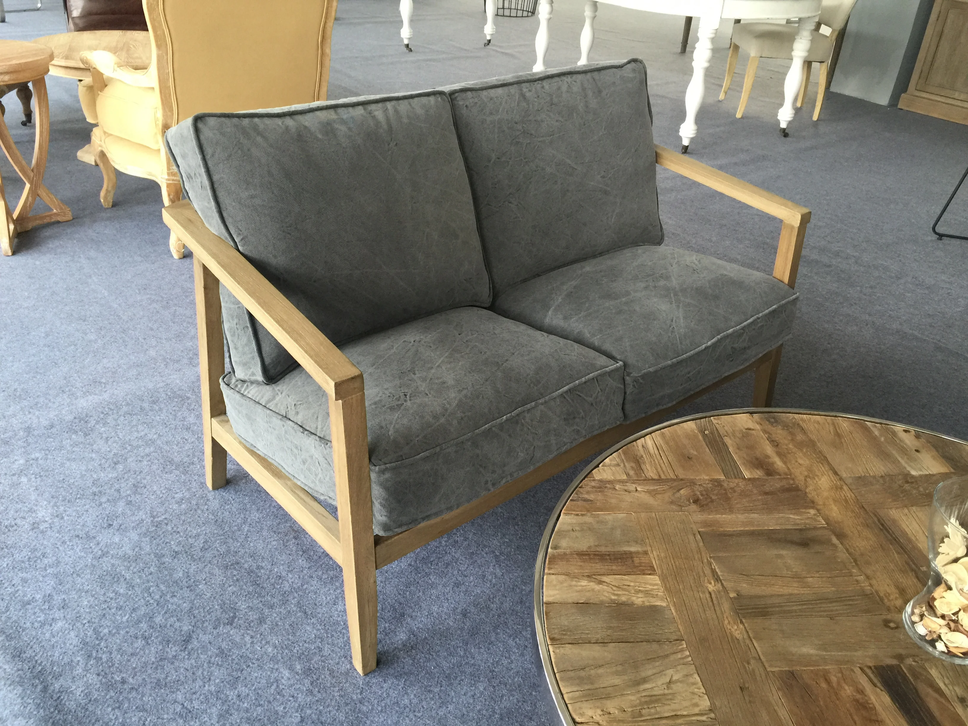 MRS WOODS Simple Design Exposed Oak Wooden Frame 2 Seater Sofa