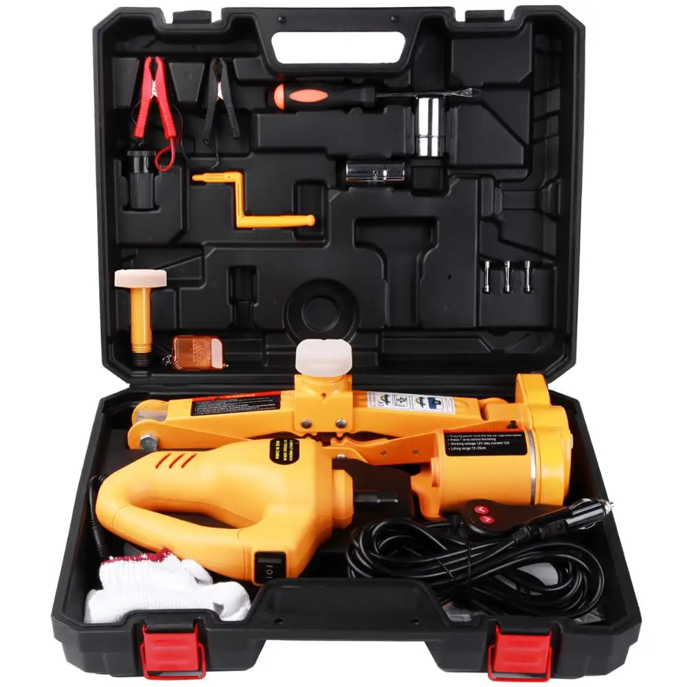 High Lift CE ISO Manufacturer Portable Mini 3T Electric Scissor Floor Car Jack and DC12V Impact Wrench for Emergency Repair