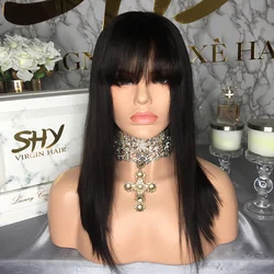 Прямая поставка с фабрики, парик Virgin Bob, натуральный черный короткий парик, парик из человеческих волос, парики с челкой для черных женщин