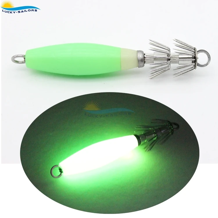 Fishing Fluorescent Squid Cuttlefish Sleeve Jig Fishing Lure Bait Head Hook Luminous Octopus Lure Glow in Dark Fishing hook