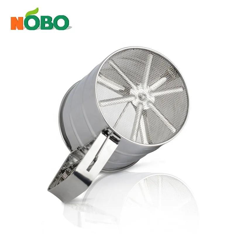 Shaker Sieve Cup with Crank Kitchen Flour Sifter Stainless Steel Use One-handed Double Mesh Family Baking & Pastry Tools 10.5cm