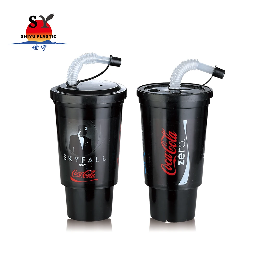 Gold supplier SY658A 450ml wholesale cheap reusable beverage advertising drinking promotion plastic cup with straw