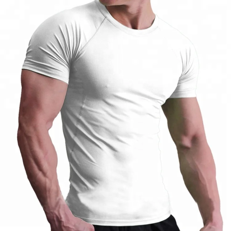 Wholesale Custom 95 Cotton 5 Elastane Plain Compression Men Fitness Tshirts Workout Gym Wear Active Clothing