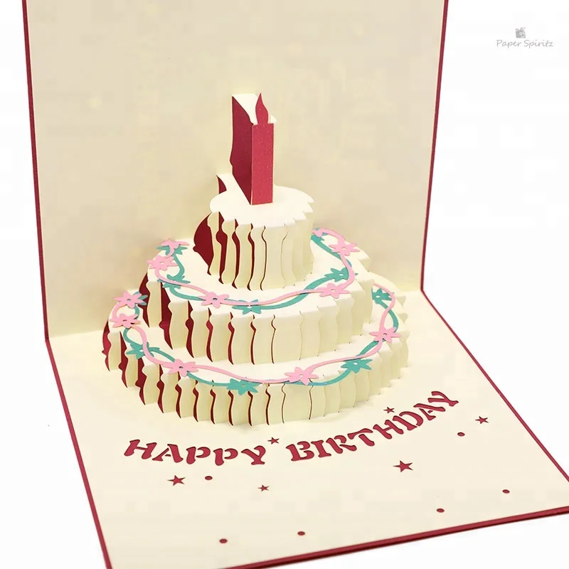 
Birthday greeting card cake pop up card handmade gift card red cover 