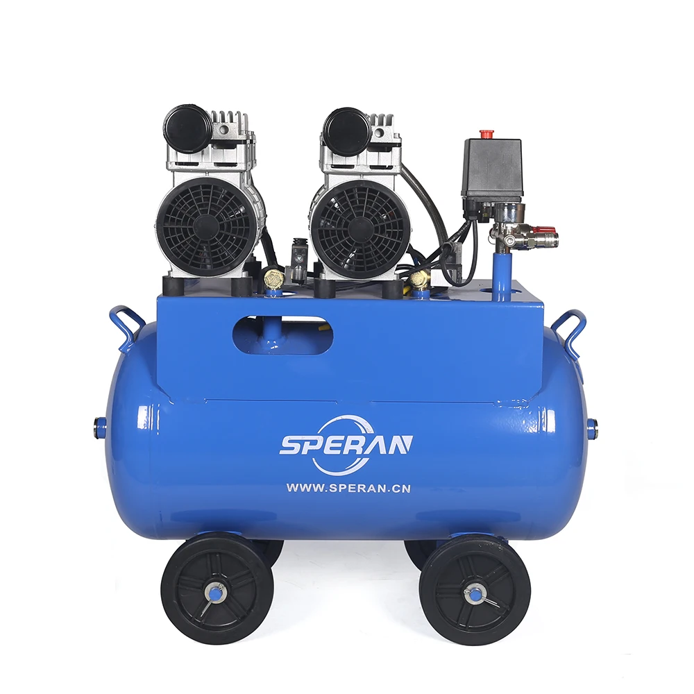 
Hot selling 2 cylinder 3hp 50L mobile printing spray quiet silent oil free air compressor 