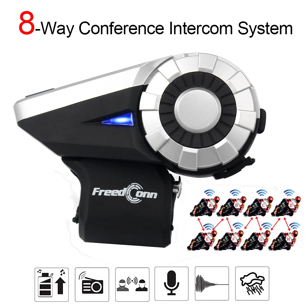 Freedconn 1500M 8 Way Motorcycle Intercom Moto Helmet bluetooth motorcycle Intercom Headset