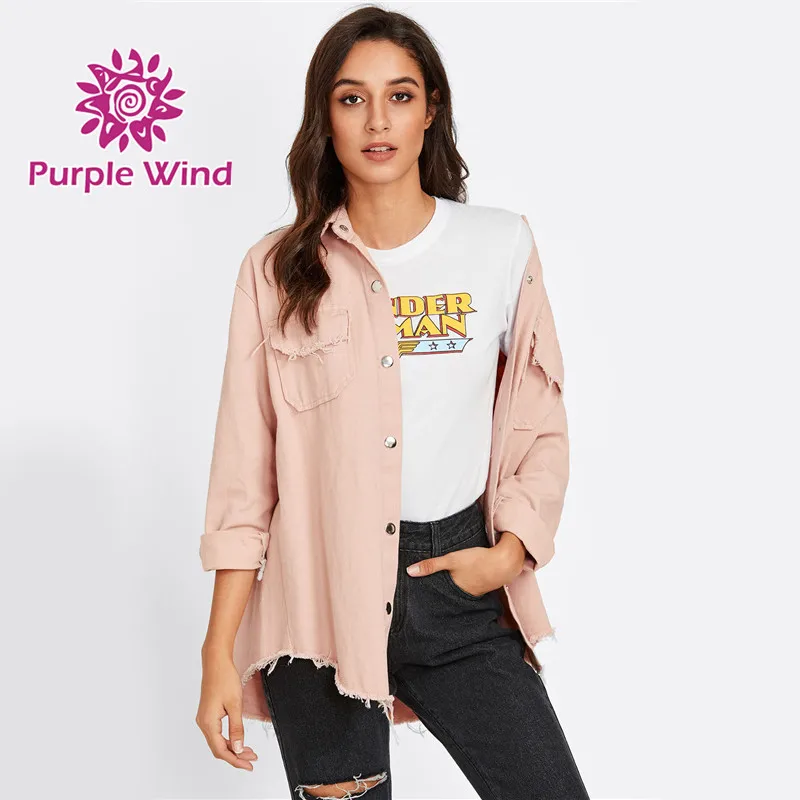 Hot Sales Pink Cotton Regular Jacket Clothing Trouser stain denim Shirt for women