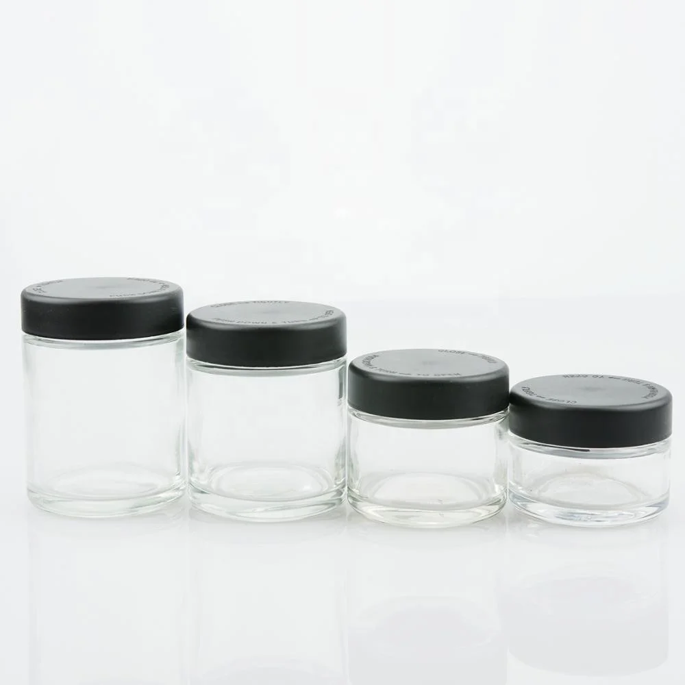 
CBD Packaging 1 oz 2 oz 3 oz 4 oz clear straight glass jar and child resistant cap/child proof cap 