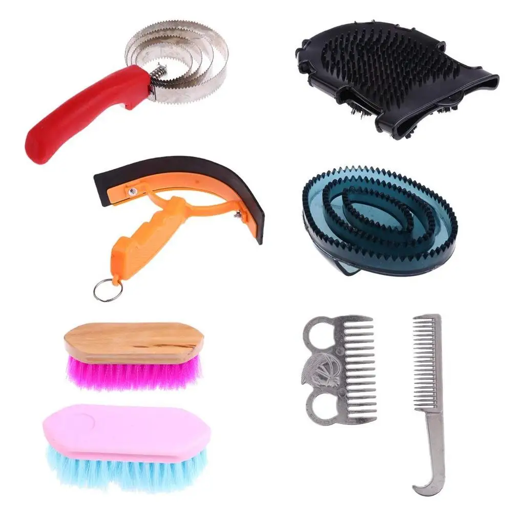 
Colorful 7 Pieces Horse Grooming Brush Set Kit Bag 