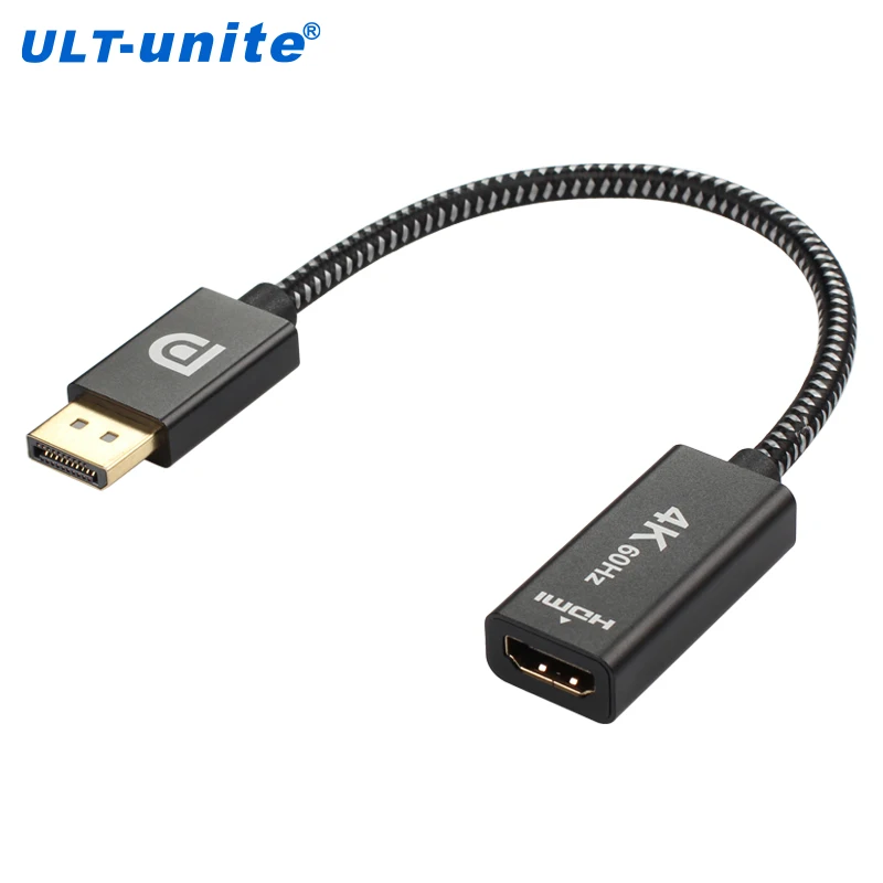 ULT-unite High Quality Custom 4K@60Hz DP DisplayPort to HDMI Cable Adapter Gold Plated Aluminum Alloy Shell