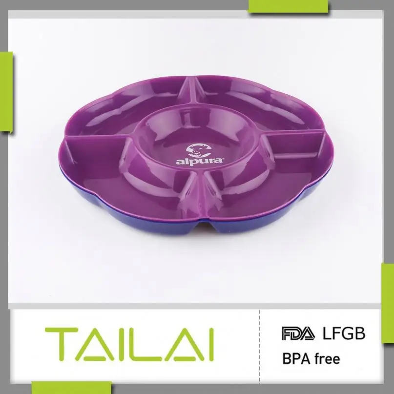 plastic compartment snack tray plate for snack and fruit snack bowl tray