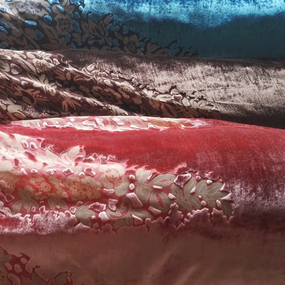 silk rayon burn out with back printing velvet fabric