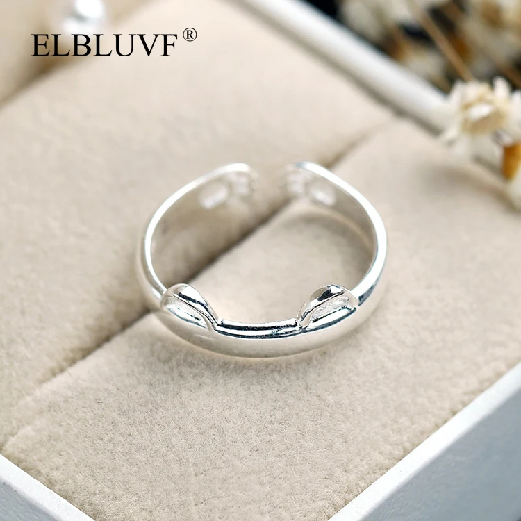 
ELBLUVF Women 925 Sterling Silver Animal Cat Ears Cat Ring Open Adjustable Ring 