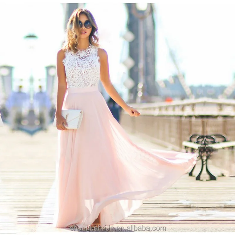 Wholesale 2018 Lace Prom Dresses Chiffon Party Gown Peach Girls Western Prom Dress