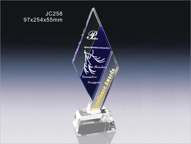 Customized Personal Logo Unique 3D Laser Etched Blue K9 Clear Crystal Trophy Plaque With Blue Case For Award